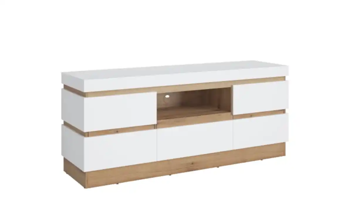 Bild 1 von Wojcik Meble Sp. z.o.o - Lowboard Calabria, weiß/Eiche Nachbildung,160,8 x 68 cm, inkl. Push-to-Open Funktion