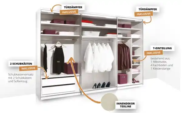 Bild 3 von Staud - Schwebetürenschrank Lento, vulkan/Artisan Eiche-Nachbildung, 249 x 222 cm, inkl. Zusatzausstattung