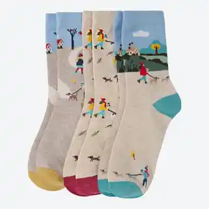 Damen-Socken mit Herbstlandschafts-Motiv, 3er-Pack