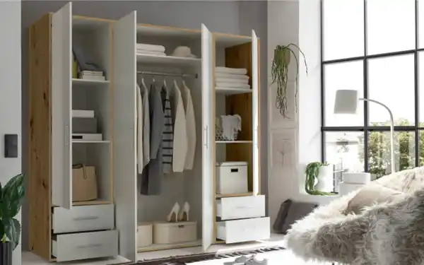 Bild 2 von Pol Power - Drehtürenschrank Valencia, weiß, Korpus Artisan-Eiche, 206 x 195 cm