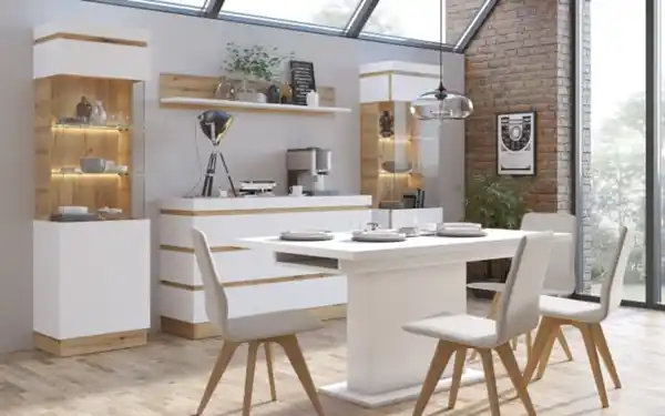 Bild 3 von Wojcik Meble Sp. z.o.o - Vitrine Calabria, weiß/Eiche Nachbildung, links, 60,1 x 200,5 cm, inkl. Push-to-Open Funktion