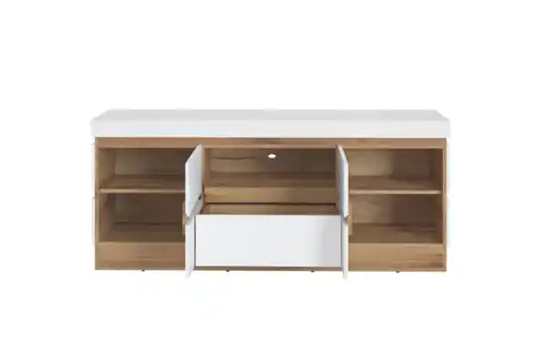 Bild 2 von Wojcik Meble Sp. z.o.o - Lowboard Calabria, weiß/Eiche Nachbildung,160,8 x 68 cm, inkl. Push-to-Open Funktion