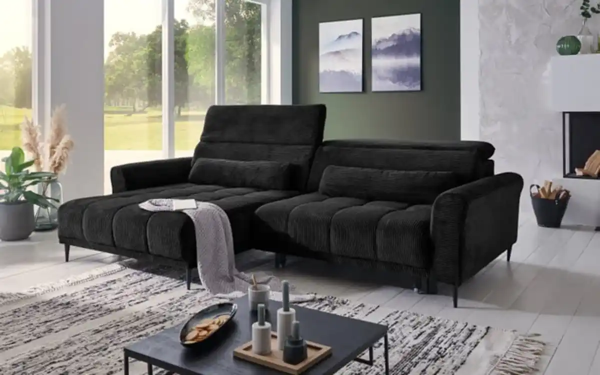 Bild 1 von Iwaniccy - Wohnlandschaft Logan, schwarz, Ottomane links, inkl. Kopfteilverstellung