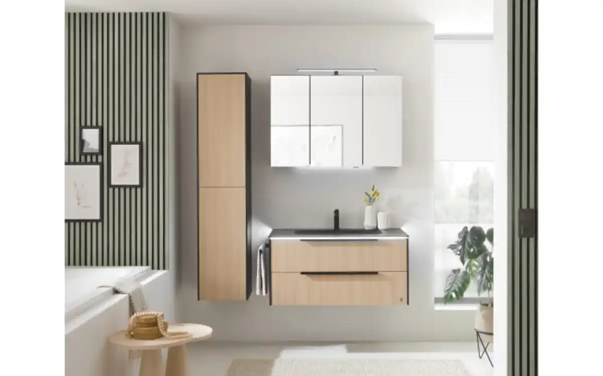 Bild 3 von Musterring - Badkombination Riana, Eiche/schwarz, inkl. LED Fugenbeleuchtung