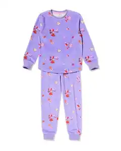 Kinderpyjama aus Velours mit Blumen lila