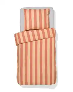 Bettbezug 140 x 200/220 cm weiche Baumwolle gestreift Pfirsich
