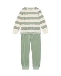 Kinderpyjama Velours mit Streifen grün