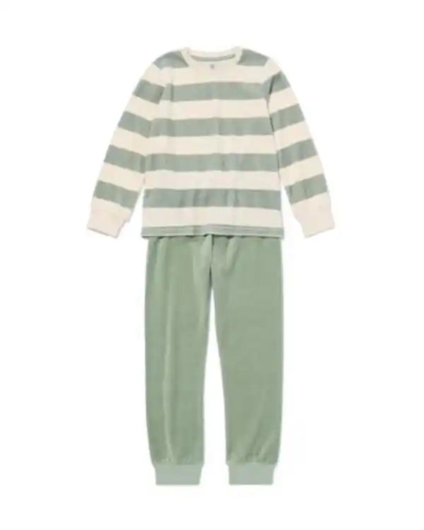 Bild 1 von Kinderpyjama Velours mit Streifen grün