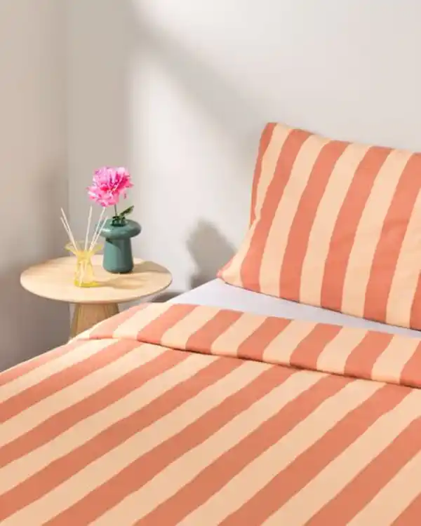 Bild 4 von Bettbezug 140 x 200/220 cm weiche Baumwolle gestreift Pfirsich