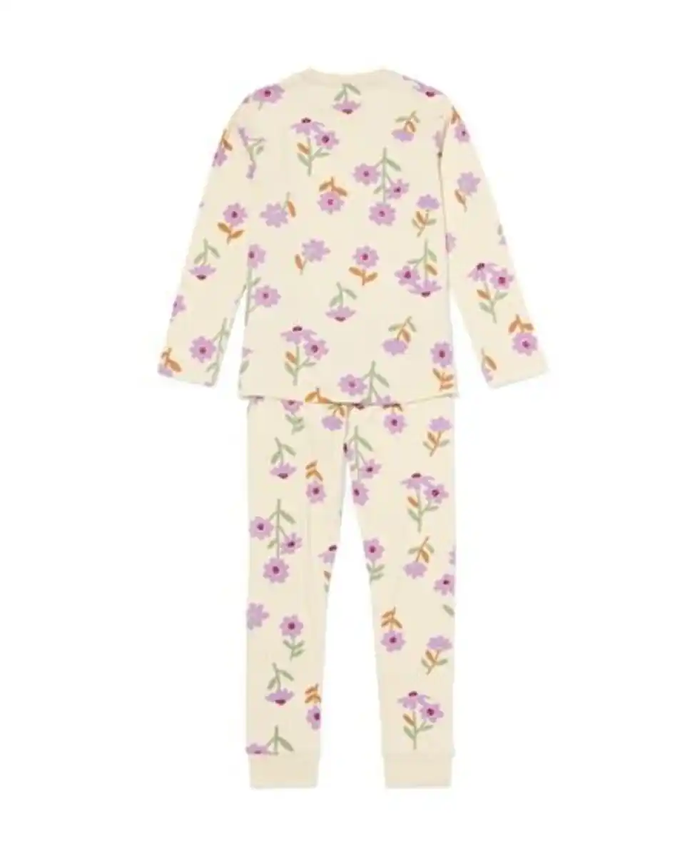 Bild 4 von Kinderpyjama gerippt mit Blumen eierschalenfarben