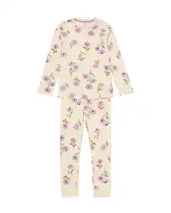 Kinderpyjama gerippt mit Blumen eierschalenfarben
