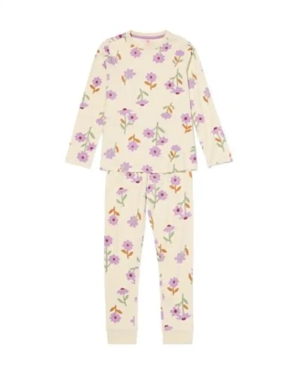 Bild 1 von Kinderpyjama gerippt mit Blumen eierschalenfarben