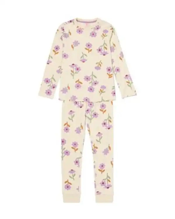 Bild 1 von Kinderpyjama gerippt mit Blumen eierschalenfarben