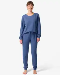 Damenpyjama, Waffelstruktur mittelblau