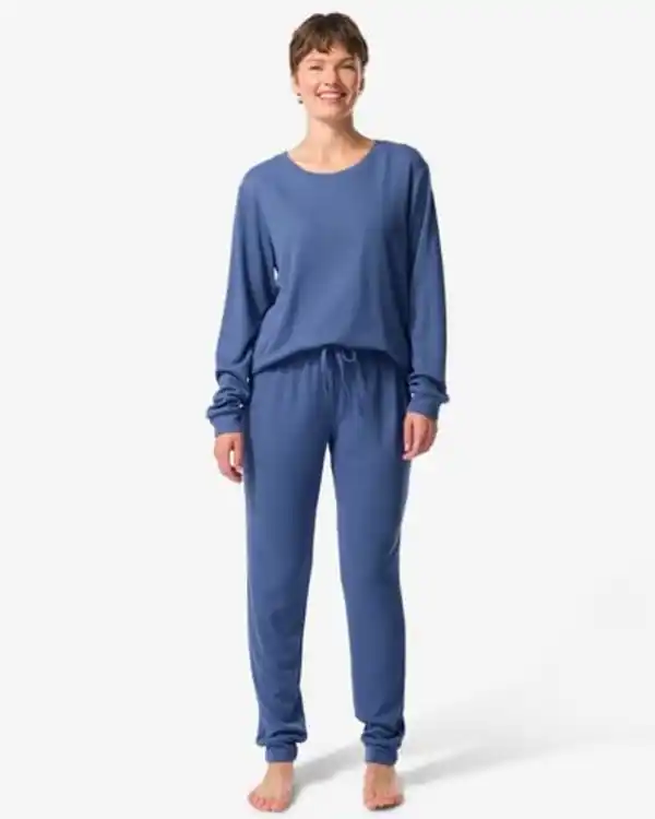 Bild 1 von Damenpyjama, Waffelstruktur mittelblau