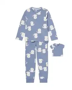 Kinderpyjama mit Puppenpyjama Hunde blau