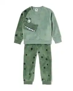 Kinderpyjama Fleece Dino dunkelgrün