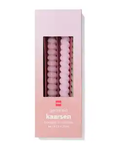 Haushaltskerzen, Ø 2,2 × 25 cm, gedreht, rosa – 4 Stück