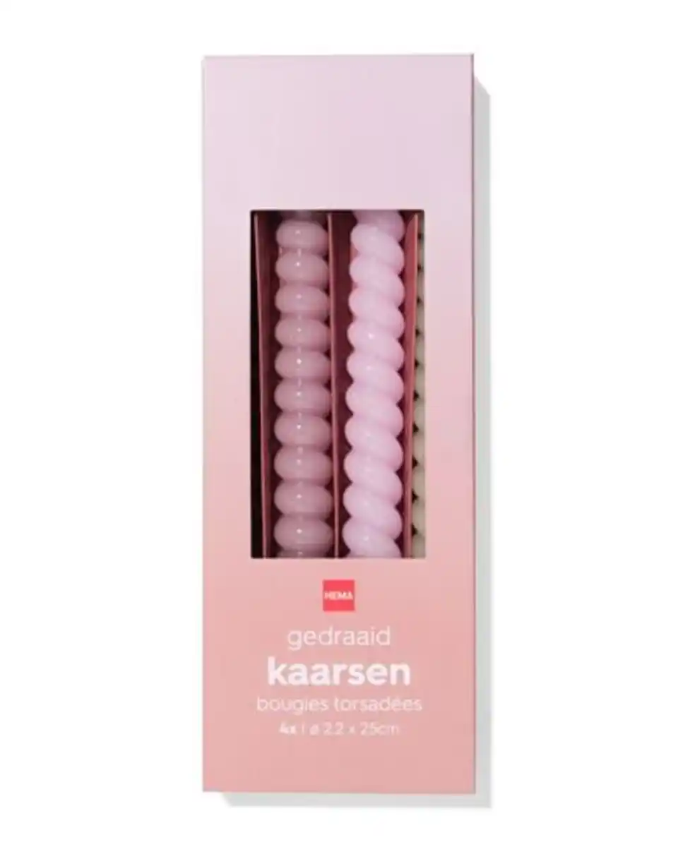 Bild 1 von Haushaltskerzen, Ø 2,2 × 25 cm, gedreht, rosa – 4 Stück