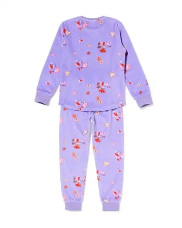 Bild 3 von Kinderpyjama aus Velours mit Blumen lila