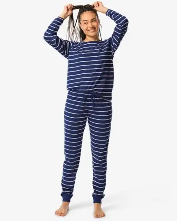 Bild 1 von Damen-Pyjama gestreift dunkelblau