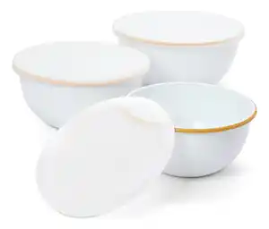 3 Emaille-Servier-und-Zubereitungsschüsseln mit Deckel