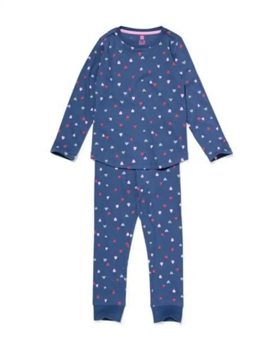 Bild 1 von Kinderpyjama gerippt mit Herzchen dunkelblau
