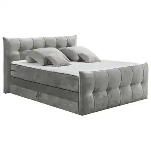 Esposa Boxspringbett, Grau, Textil, H3 + H4, 7-Zonen, Höhe ca. 18 cm, 180x200 cm, Topper durchgehend, Wendematratze mit unterschiedlichen Härtegraden, Matratze geteilt, Schlafzimmer, Betten, Doppel