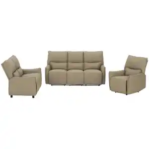 Mid.you Sitzgarnitur, Grau, Beige, Leder, 3-teilig, Echtleder, Büffelleder, 191x139x82 cm, Relaxfunktion, Wohnzimmer, Sofas & Couches, Sofas, Ledersofas