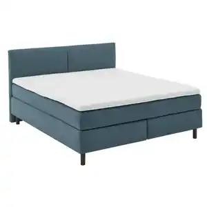 Beldomo - Sleep Boxspringbett, Blau, Textil, H2 + H3, 5-Zonen, Höhe ca. 18 cm, 160x200 cm, Goldenes M, Made in EU, gepolstertes Kopfteil, Federkernmatratze, Topper durchgehend, in verschiedenen Grö