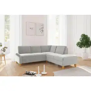 Sit & More Ecksofa Rochelle E, Hellgrau, Textil, Buche, massiv, 5,5-Sitzer, Ottomane rechts, L-Form, 240x216 cm, Goldenes M, Oeko-Tex® Standard 100, Made in Europe, DGM-Klimapakt, Rücken echt, Armt