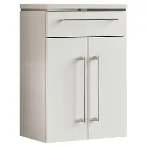 Novel Midischrank Nv.017, Weiß, Metall, 2 Fächer, 1 Schubladen, 60x84x33 cm, Goldenes M, Made in Germany, Typenauswahl, hängend, Badezimmer, Badezimmerschränke, Midischränke