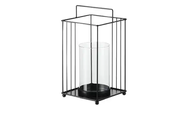Bild 1 von HOME STORY Windlicht mit Glaseinsatz   ¦ schwarz ¦ Metall,Glas ¦ Maße (cm): H: 24,5  Ø: 15.0 Dekoration > Laternen & Windlichter - Möbel Kraft