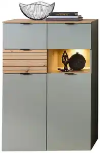 Highboard Memphis Grün/Eiche Artisan, Grün, Eiche Artisan