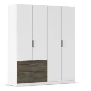 Rauch Möbel Drehtürenschrank, Weiß, Eiche dunkel, Metall, 3 Fächer, 3 Schubladen, 181x210x54 cm, Blauer Engel, BQ - Bündnis für Qualität, Made in Germany, Typenauswahl, Schlafzimmer, Kleidersc