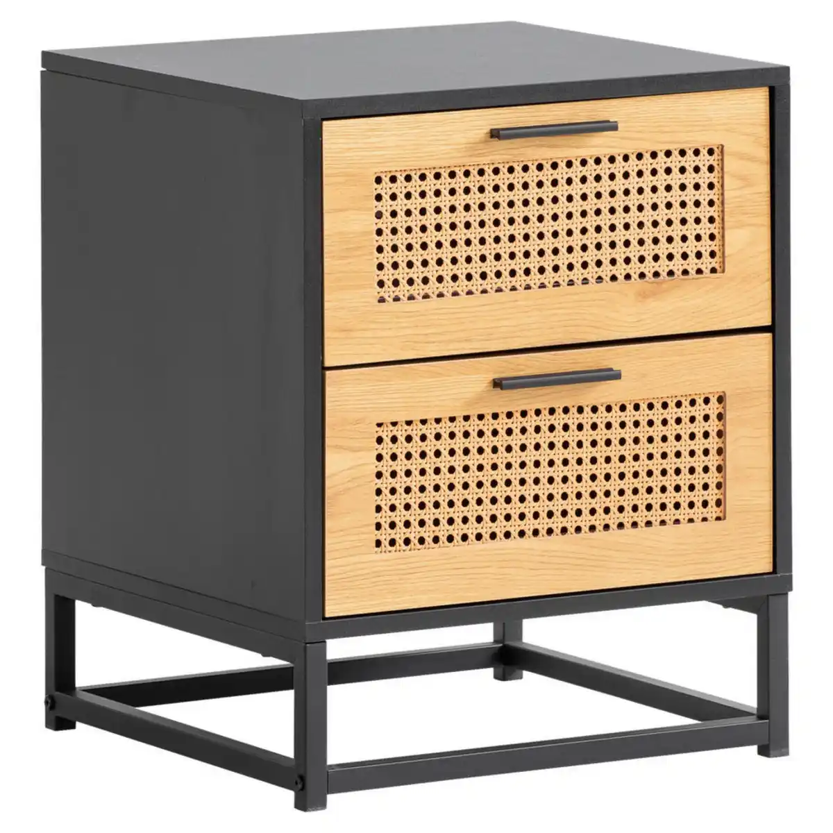 Bild 1 von Livetastic Nachtschrank, Schwarz, Metall, Wiener Geflecht, 2 Schubladen, 45x56x45 cm, Schlafzimmer, Nachttische