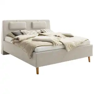 Schöner Wohnen Polsterbett Madrid, Beige, Textil, Esche, massiv, 180x200 cm, Reach, gepolstertes Kopfteil, Schlafzimmer, Betten, Polsterbetten