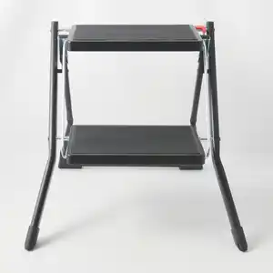 Spirella Klapptrittleiter, Schwarz, Metall, 49.5x48.5x44.5 cm, standsicher, rutschfester Fuß, Klappsicherung, Entriegelungstaste, Haushaltsreinigung, Leitern