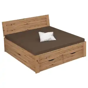 Xora Stauraumbett Aditio Beds, Eiche, Holzwerkstoff, 4 Schubladen, 140x200 cm, Blauer Engel, Goldenes M, Lattenrosthöhe individuell einstellbar, in verschiedenen Holzdekoren erhältlich, mit Schubk