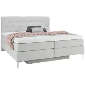 Welnova Boxspringbett, Hellgrau, Textil, H3 + H5, 7-Zonen, Höhe ca. 17 cm, 180x200 cm, Bettkasten, gepolstertes Kopfteil, Stoffauswahl, Topper durchgehend, in verschiedenen Größen erhältlich, Sch