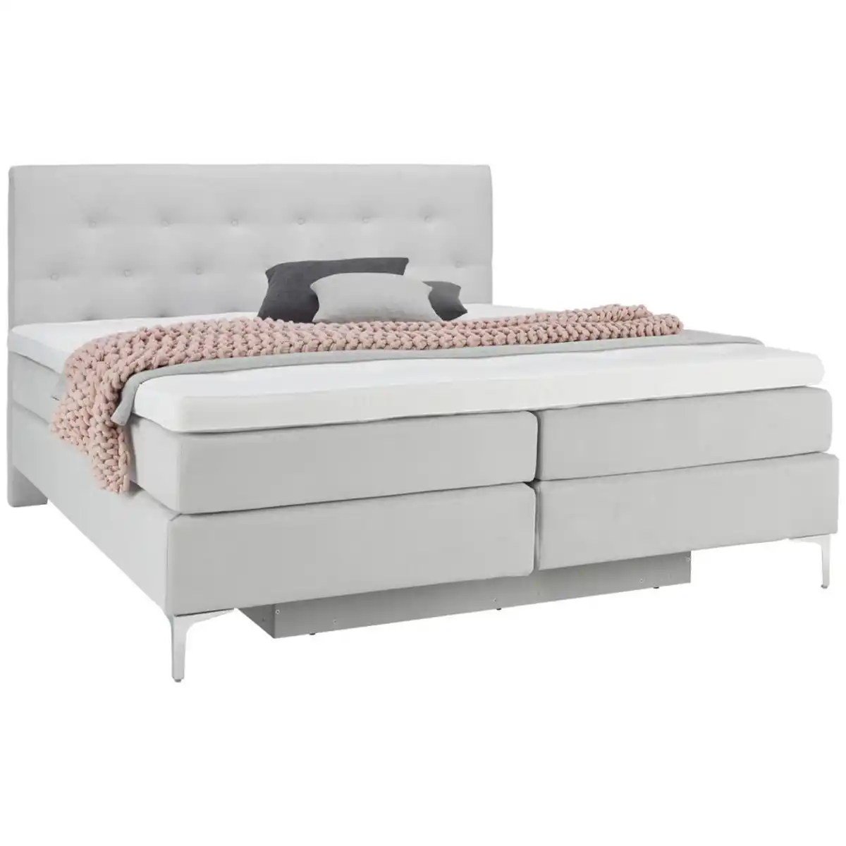 Bild 1 von Welnova Boxspringbett, Hellgrau, Textil, H3 + H5, 7-Zonen, Höhe ca. 17 cm, 180x200 cm, Bettkasten, gepolstertes Kopfteil, Stoffauswahl, Topper durchgehend, in verschiedenen Größen erhältlich, Sch