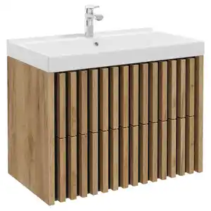 Mid.you Waschtischkombi, Schwarz, Eiche, Holzwerkstoff, 2 Schubladen, 81 cm, hängend, Badezimmer, Waschbecken & Armaturen, Waschtische