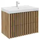 Bild 1 von Mid.you Waschtischkombi, Schwarz, Eiche, Holzwerkstoff, 2 Schubladen, 81 cm, hängend, Badezimmer, Waschbecken & Armaturen, Waschtische