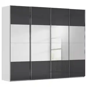 Novel Schwebetürenschrank, Grau, Schwarz, Holzwerkstoff, 8 Fächer, 271x223x68 cm, Blauer Engel, Goldenes M, Made in Germany, Beimöbel erhältlich, umfangreiches Zubehör in verschiedenen Größen