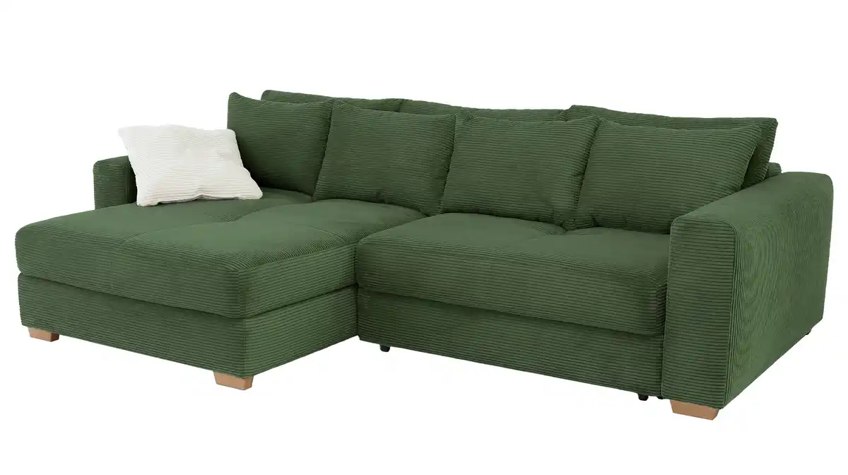 Bild 1 von Ecksofa Cord grün Schlaffunktion Bettkasten 288 x 186 cm - KAMPEN