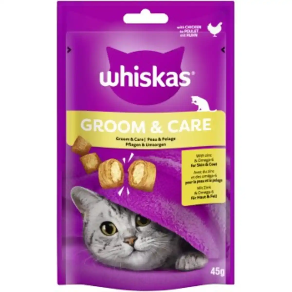 Bild 1 von Whiskas Snack Groom & Care mit Huhn 8x45 g