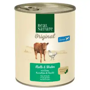 REAL NATURE Nassfutter Hund, Junior, Kalb und Huhn 6x800 g