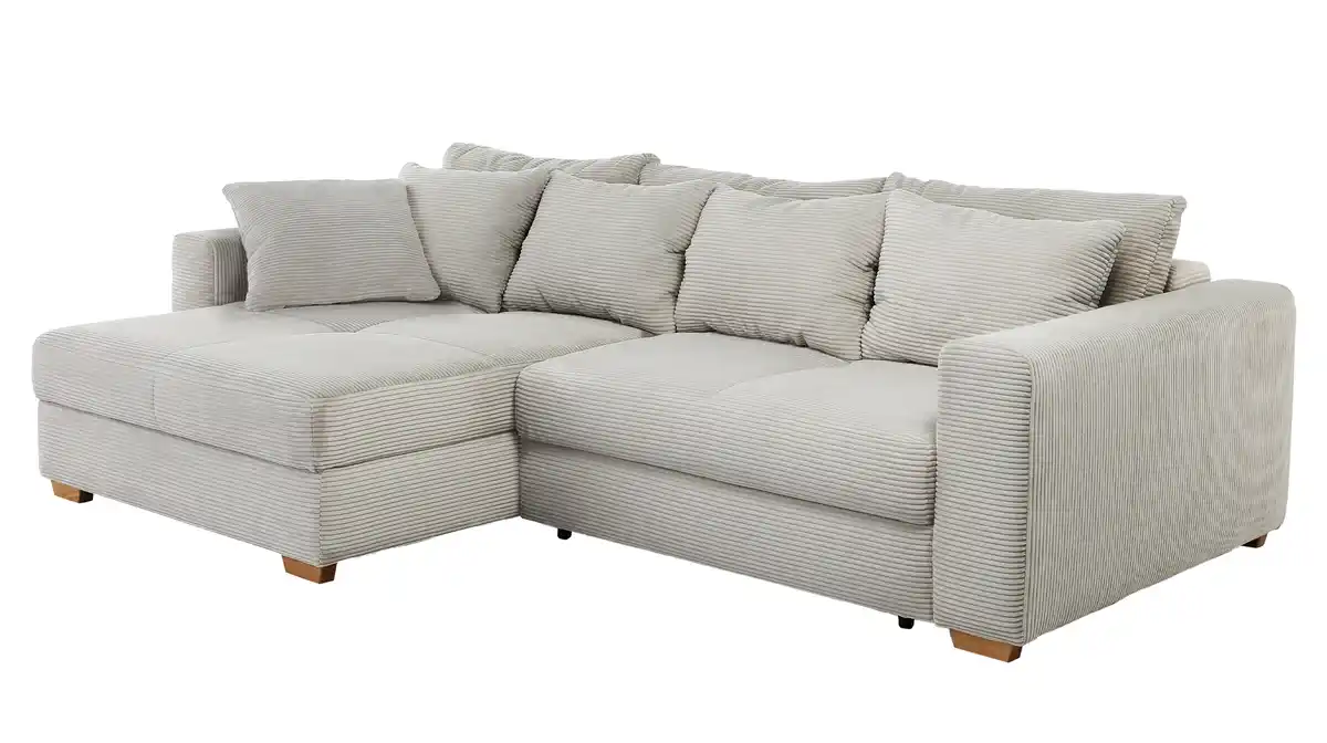 Bild 1 von Ecksofa Cord grau-beige Schlaffunktion Bettkasten 288 x 186 cm - KAMPEN