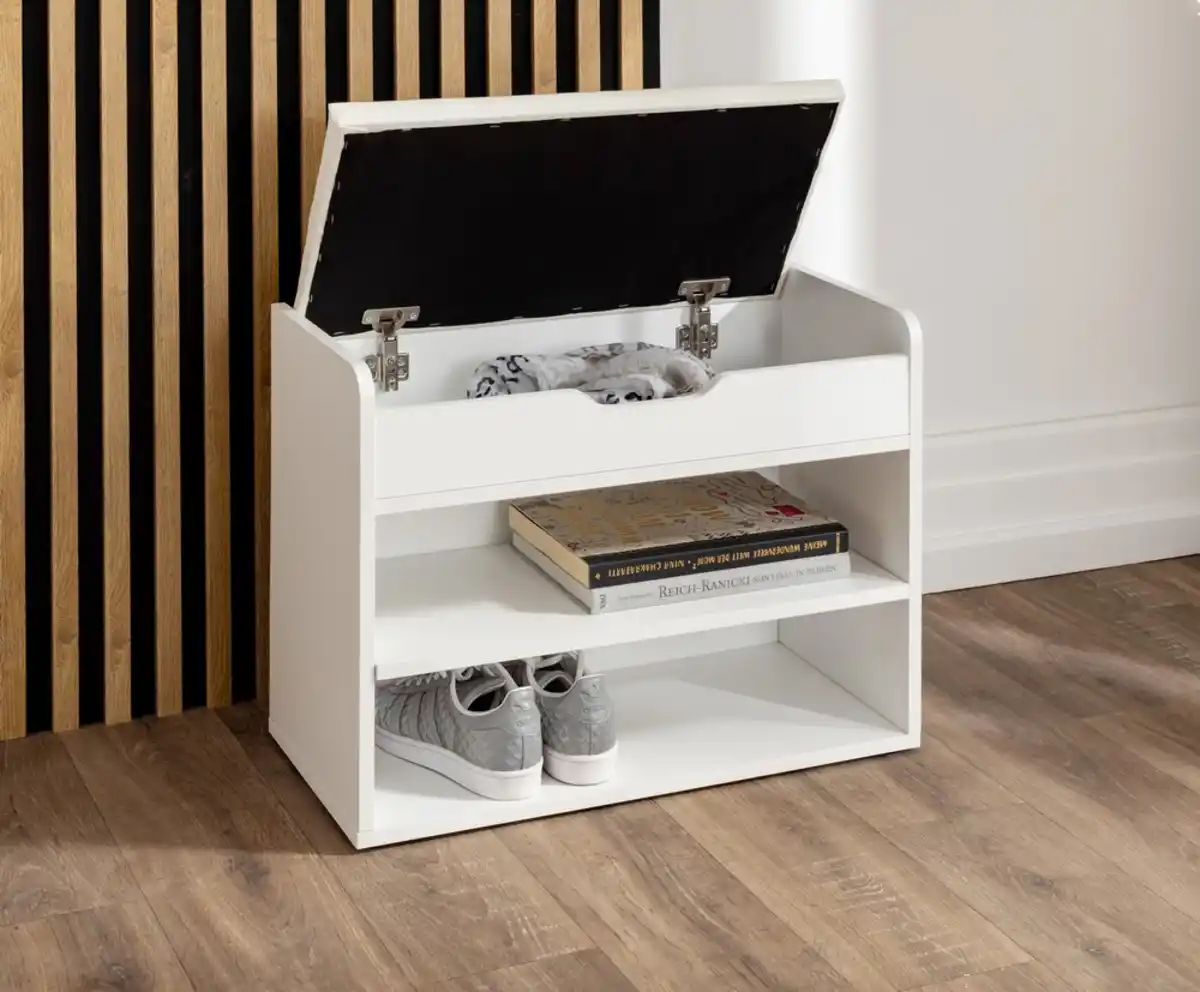Bild 3 von Schuhschrank mit Sitzkissen & aufklappbare Sitzfläche, ca. 60 x 29,5 x 45 cm - Weiß