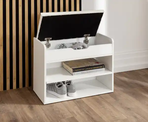 Bild 3 von Schuhschrank mit Sitzkissen & aufklappbare Sitzfläche, ca. 60 x 29,5 x 45 cm - Weiß